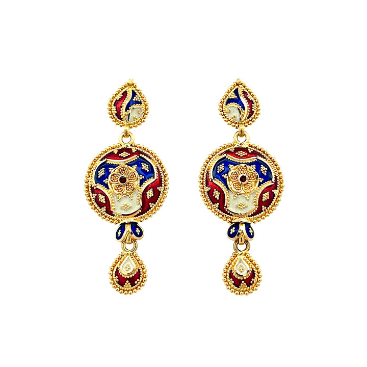 22K Yellow Gold Traditional Meenakari Dangle Earrings