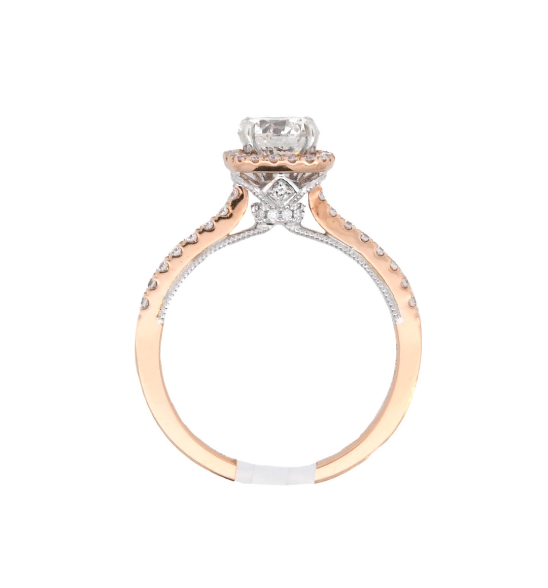 18K Two-Tone 0.90Ct Round Diamond Halo Engagement Ring