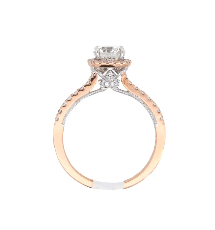 18K Two-Tone 0.90Ct Round Diamond Halo Engagement Ring