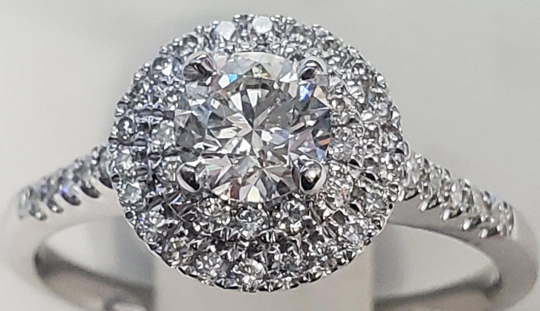 18K White Gold 0.51Ct Round Diamond Halo Engagement Ring