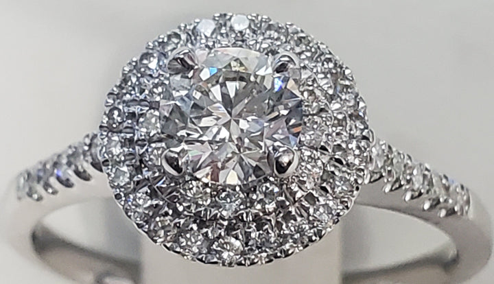 18K White Gold 0.51Ct Round Diamond Halo Engagement Ring