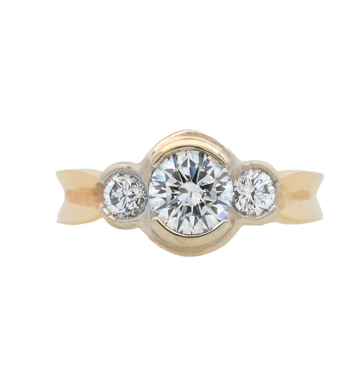 14K Two- Tone Round Diamond 0.80Ct 3 Stone Engagement Ring