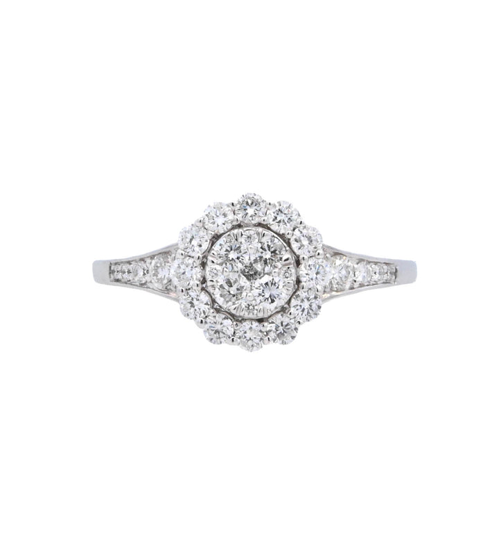 18K White Gold 0.63ctw Round Diamond Halo Engagement Ring
