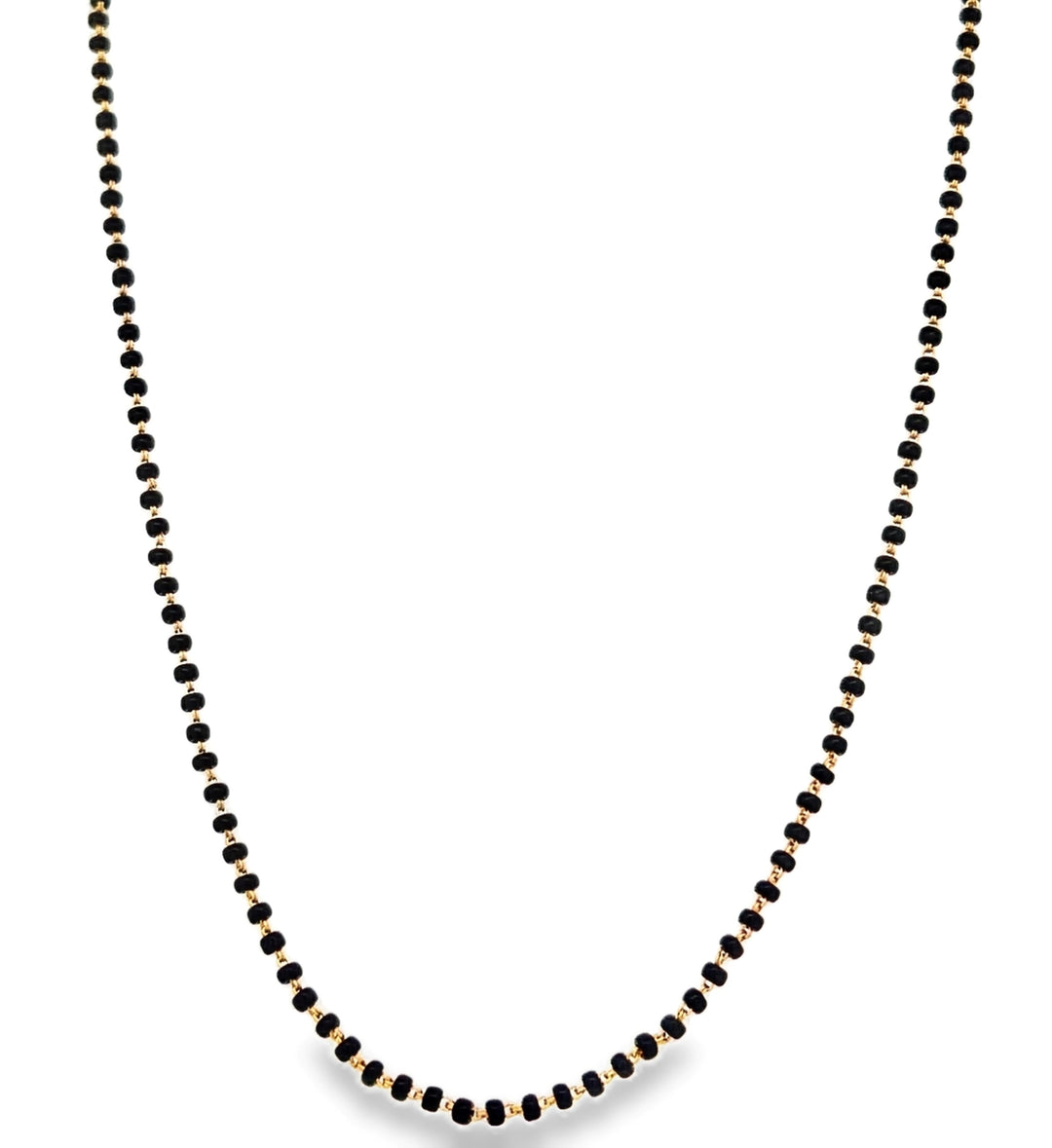 22K Yellow Gold Black Bead Necklace with Lobster Clasp