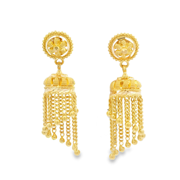 22K Yellow Gold Elegant Dangle Tassel Earrings with Screwbacks