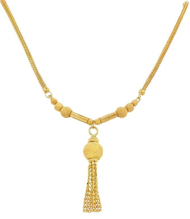 22K Yellow Gold Snake Chain Bead Tassel Pendant Necklace