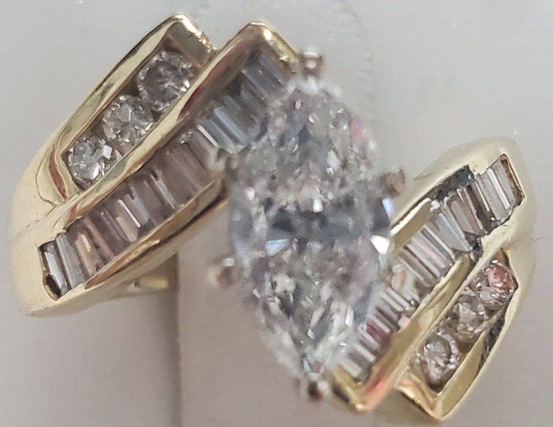 14K Yellow Gold Marquise Diamond Contemporary Engagement Ring