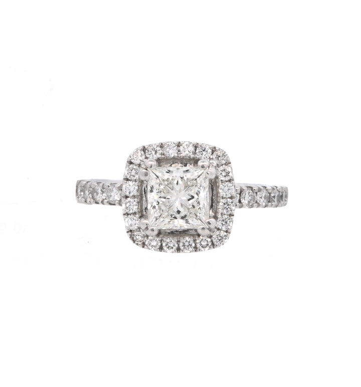 18K White Gold 0.95CT Princess Diamond Halo Ring