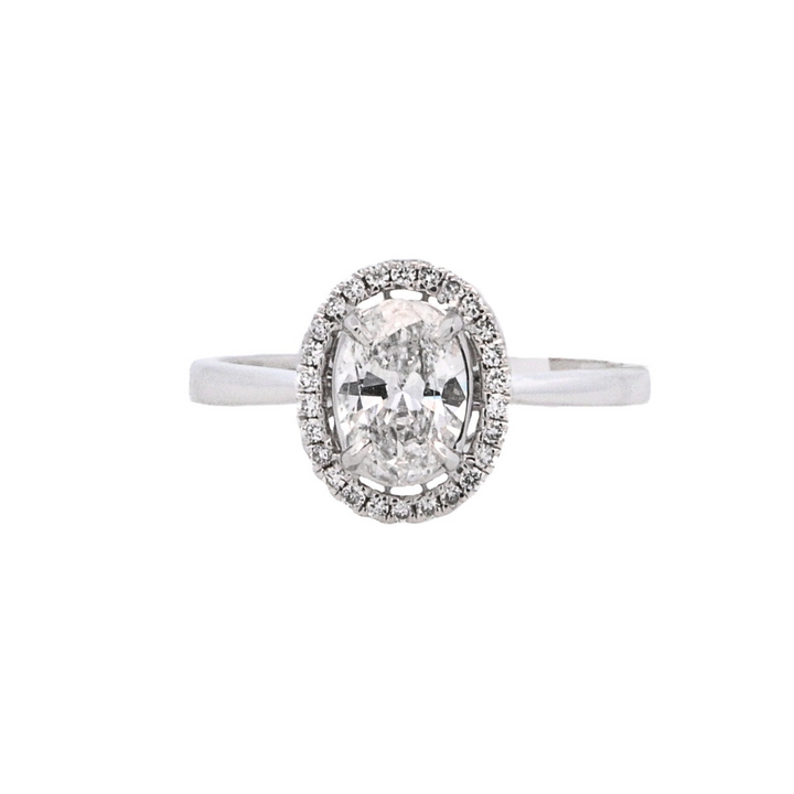 18K White Oval Diamond 0.72Ct Halo Engagement Ring