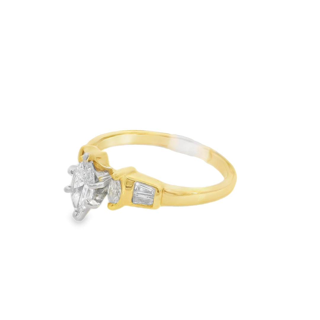 14K Yellow Marquise Diamond Contemporary Engagement Ring