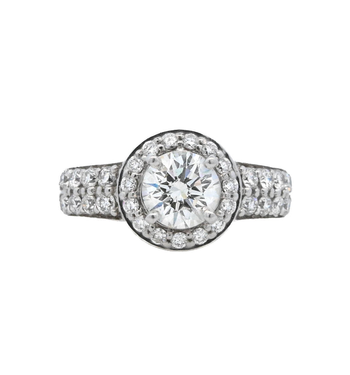 14K White Gold 1.04Ct Round Diamond Halo Engagement Ring