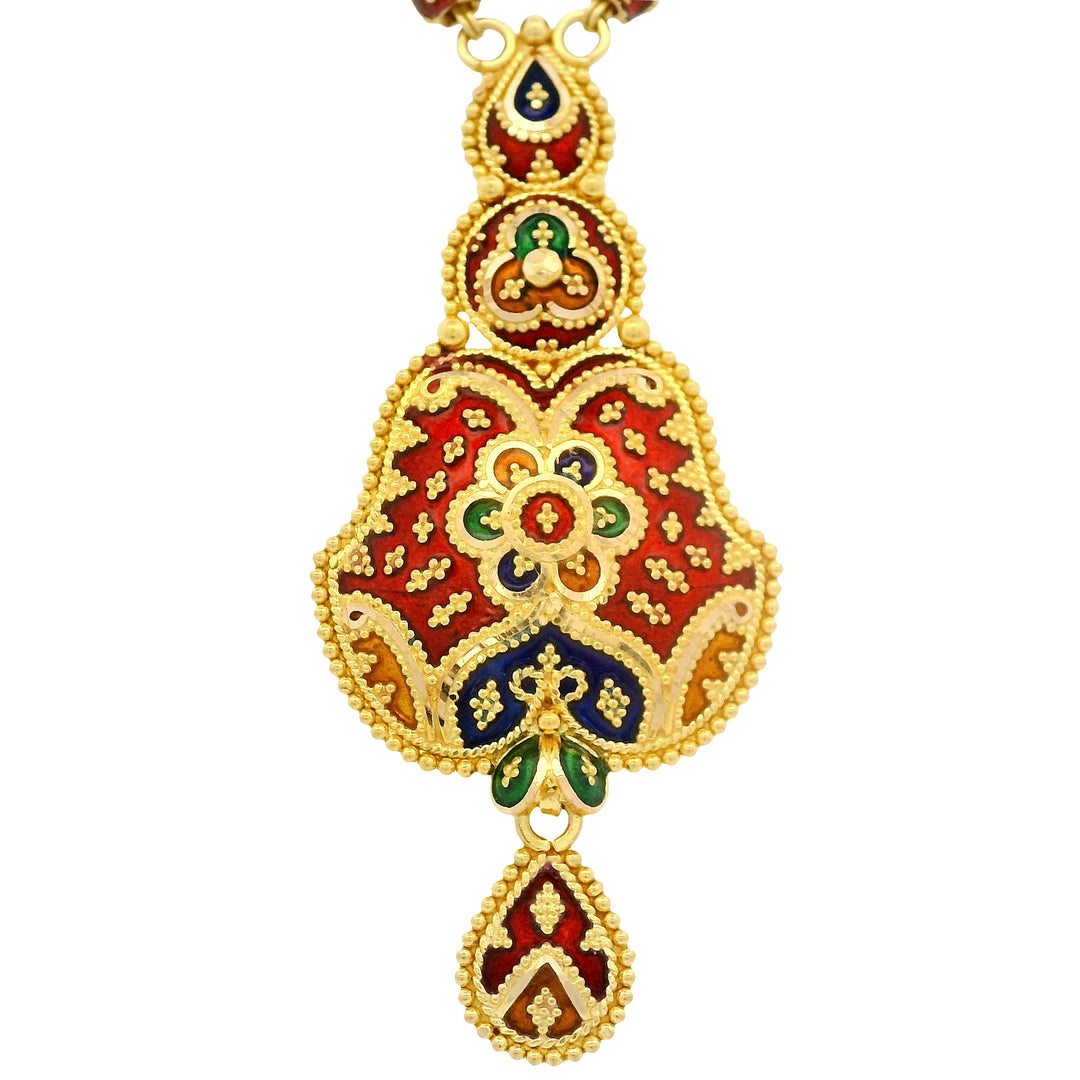 22K Yellow Gold Multi-Color Beaded Statement Necklace