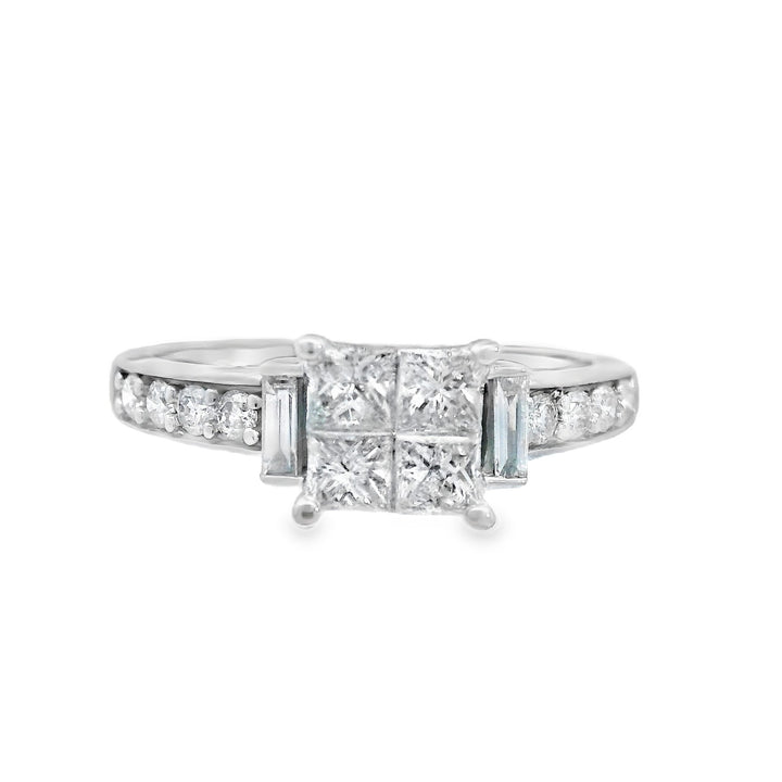 14K White Princess Diamond 0.65Ct Cluster Engagement Ring