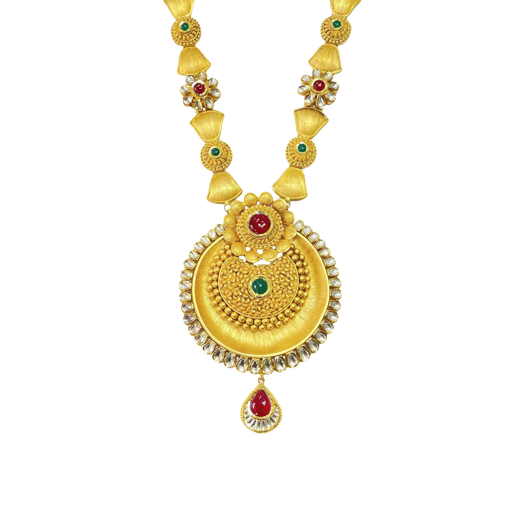 22K Yellow Gold Ruby Emerald Cubic Zircon Statement Necklace