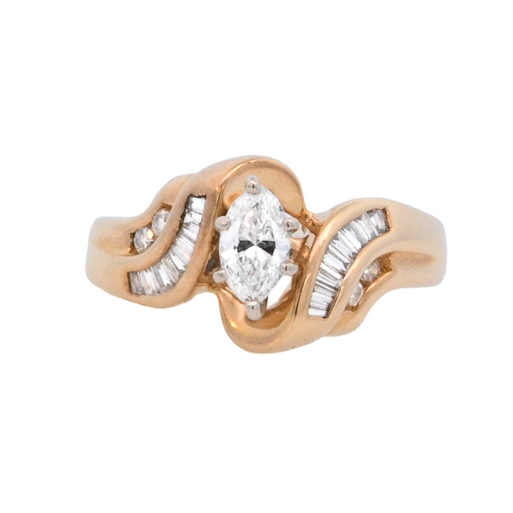 14K Yellow Gold Marquise Diamond Contemporary Engagement Ring