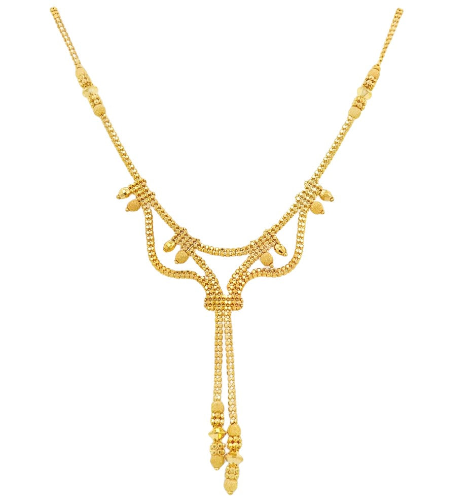 22K Yellow Gold Elegant Bead Design Necklace 15.5