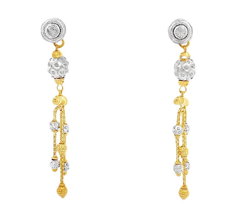 22K Yellow Gold Two-Toned Bead Dangle Earrings