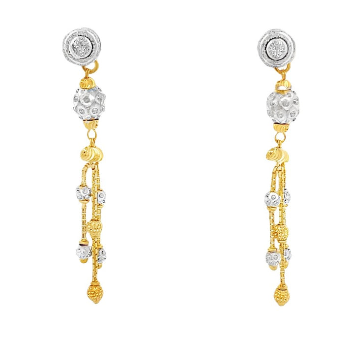 22K Yellow Gold Two-Toned Bead Dangle Earrings