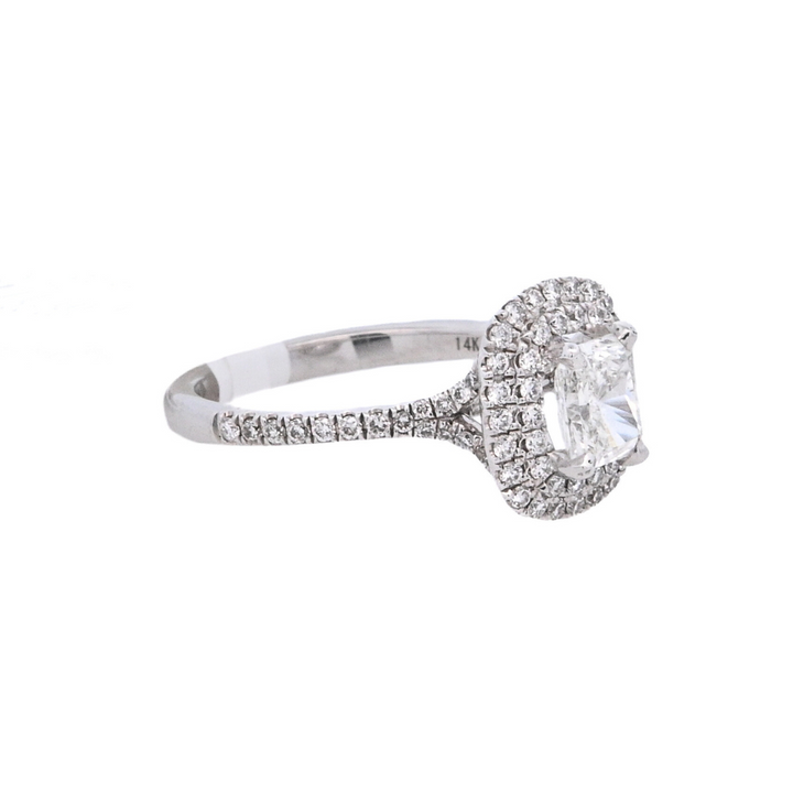 14K White Oval Diamond 0.76Ct Halo Engagement Ring