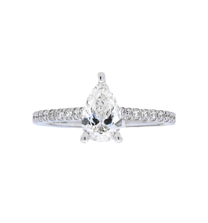 14K White Pear Diamond Solitaire Engagement Ring