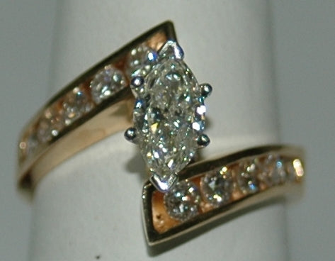 14K Yellow Gold Marquise Diamond Contemporary Engagement Ring