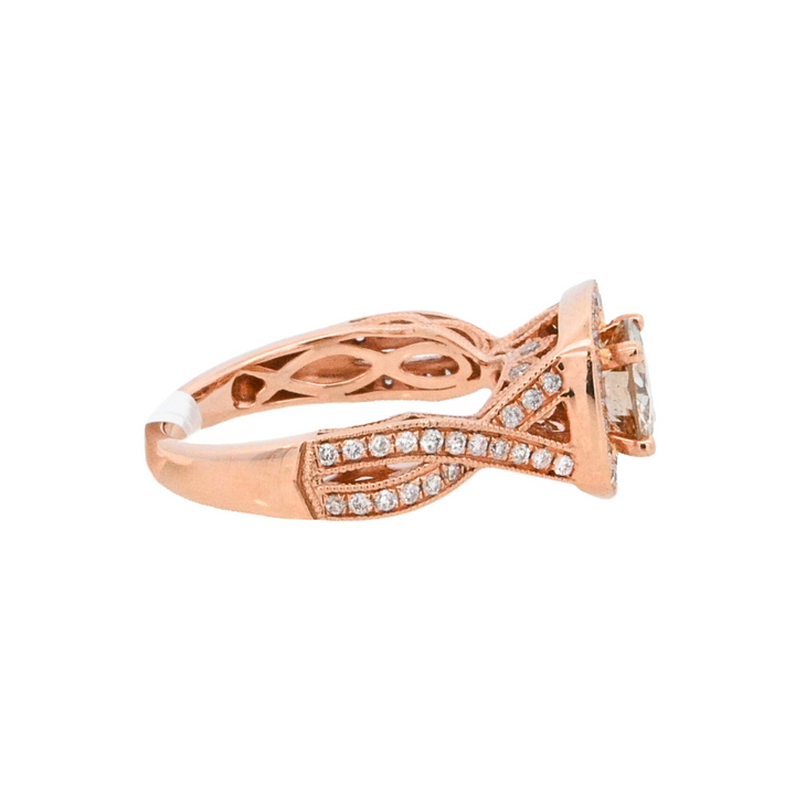 14K Rose Gold Champagne Diamond Halo Ring