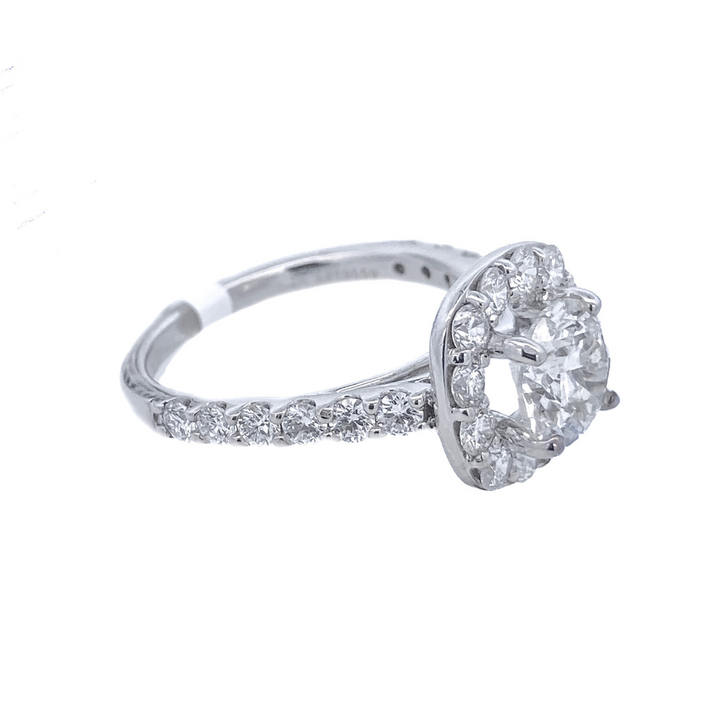 14K White Round Diamond 1.00Ct Halo Engagement Ring