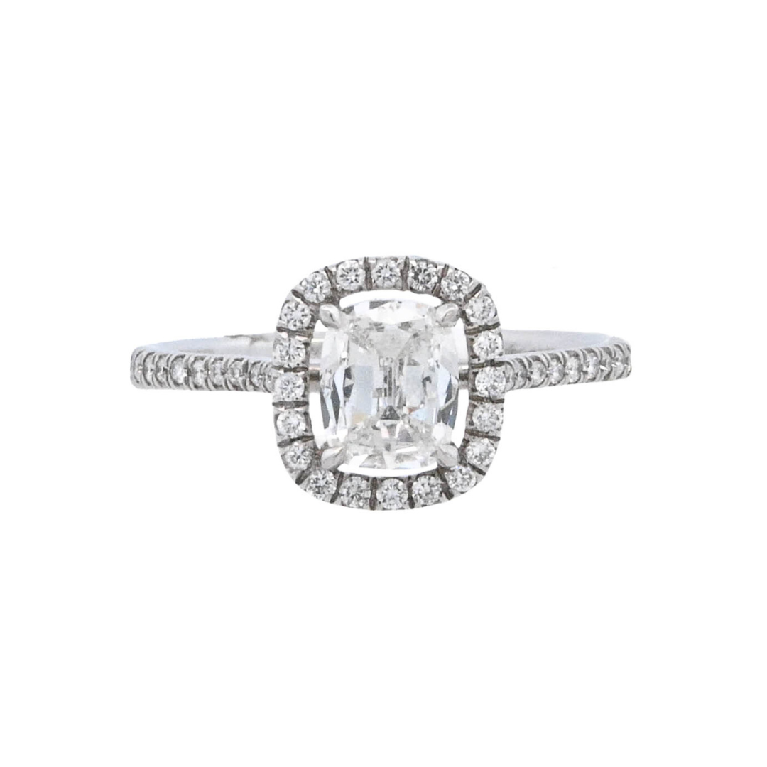 14K White Gold 0.91Ct Cushion Diamond Halo Engagement Ring