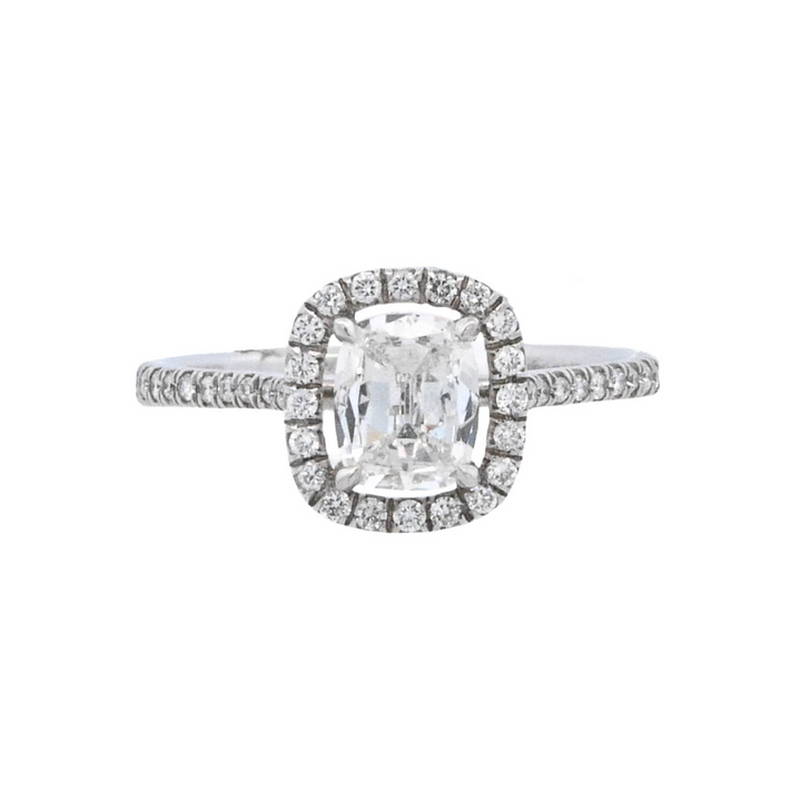 14K White Gold 0.91Ct Cushion Diamond Halo Engagement Ring
