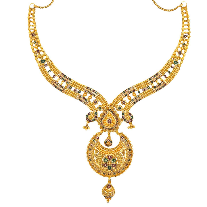 22K Yellow Gold Minakari Multi-Color Necklace