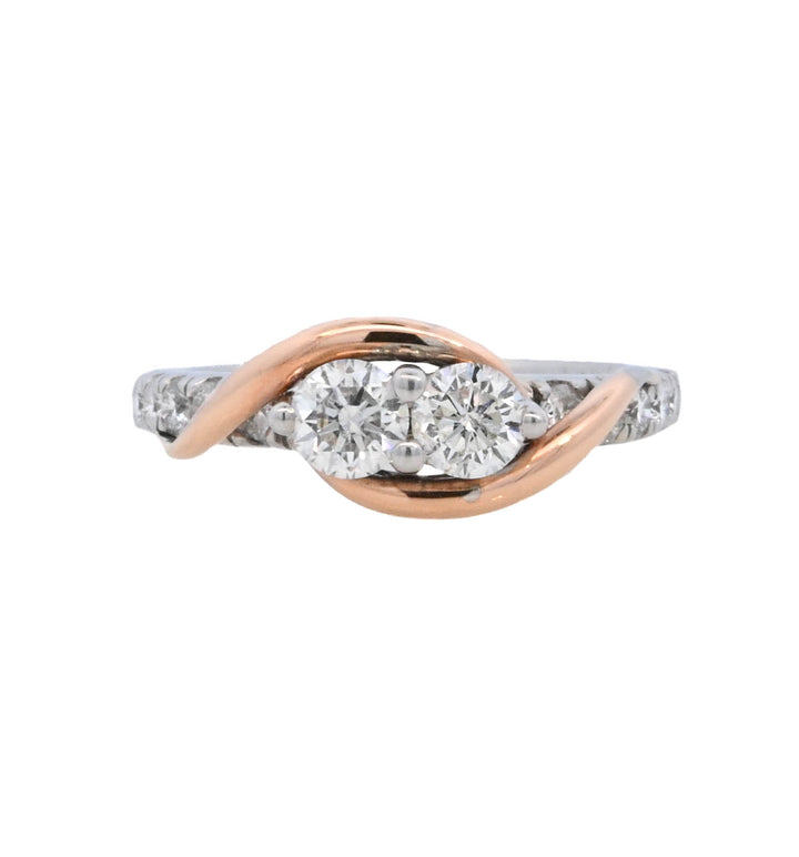 14K Two-Tone 1ct Round Diamond Contemporary Engagement Ring