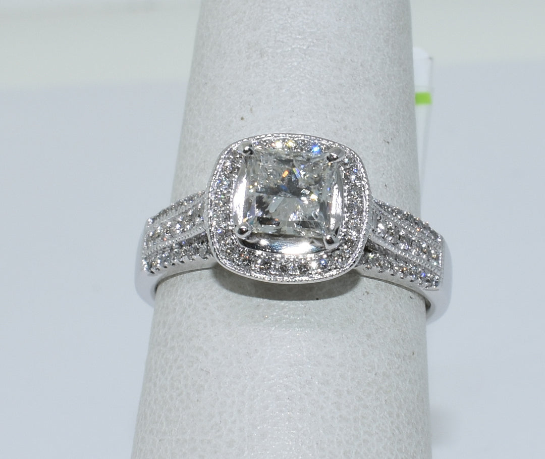 14K White Princess Diamond 1.02Ct Halo Engagement Ring