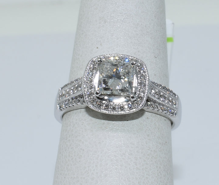 14K White Princess Diamond 1.02Ct Halo Engagement Ring