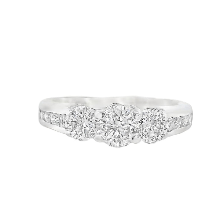 14K White Round Diamond 0.90Ct 3 Stone Engagement Ring