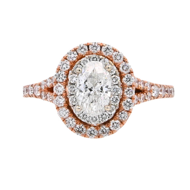 14K Rose Gold Oval Diamond 1.25CT Halo Engagement Ring