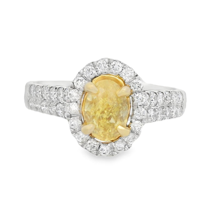 18K Yellow Gold 0.81ct. Oval Yellow Diamond Halo Fashion Ring