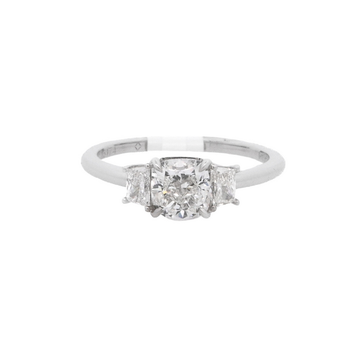 Platinum Cushion Diamond 1.00Ct 3 Stone Engagement Ring