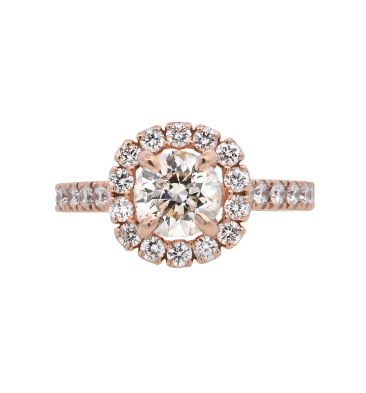 14K Rose Gold 1.03CT Round Diamond Halo Engagement Ring