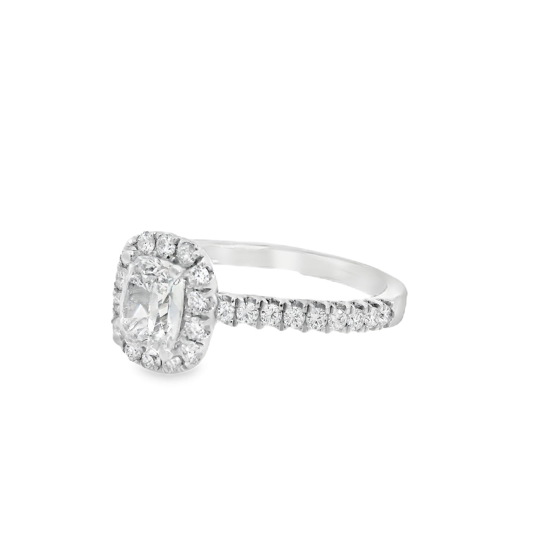 14K White Cushion Diamond 0.91Ct Halo Engagement Ring