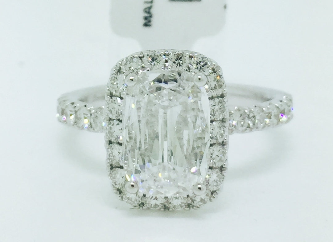 18K White Cushion Diamond 1.28Ct Halo Engagement Ring