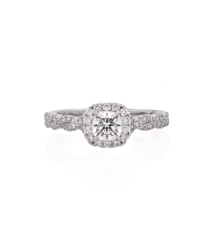 Platinum White Round Diamond 0.51Ct Halo Engagement Ring