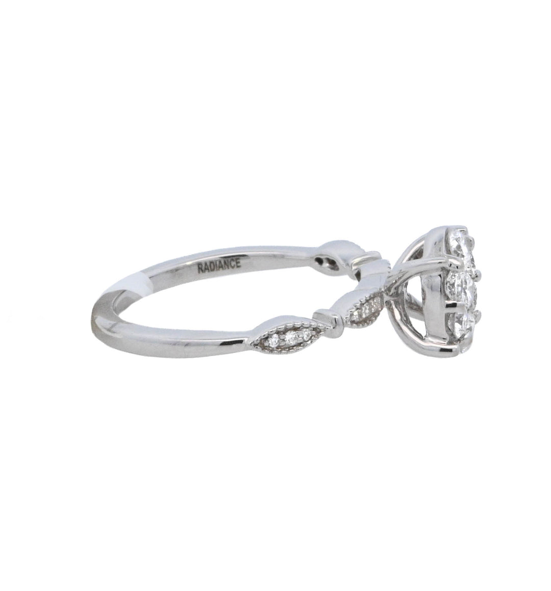 14K White Gold 0.50CT Round Diamond Cluster Engagement Ring