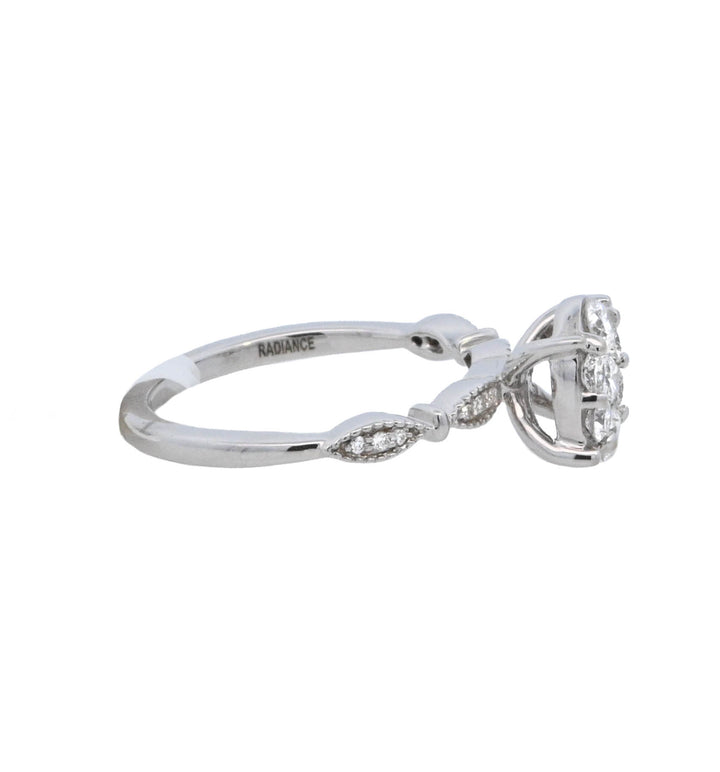 14K White Gold 0.50CT Round Diamond Cluster Engagement Ring