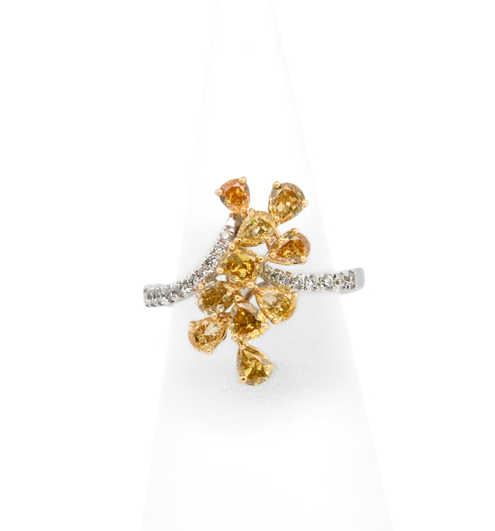 18K White Gold Yellow Diamond Multi-Stone Floral Ring