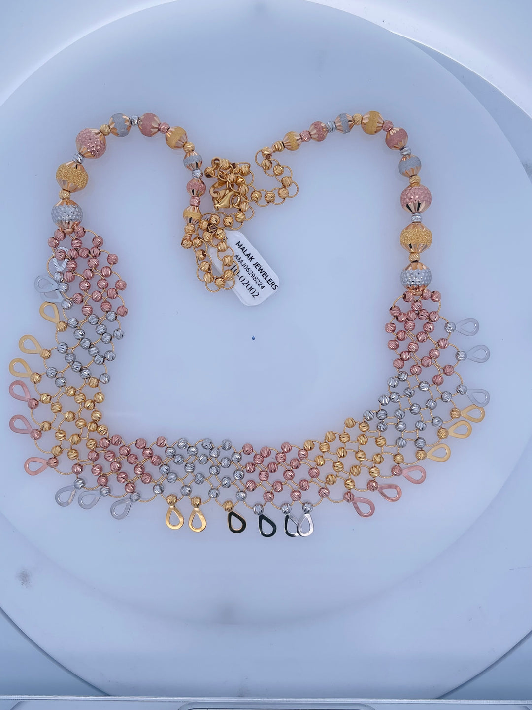 22K Tri-Tone Gold Decorative Chain Pendant Necklace