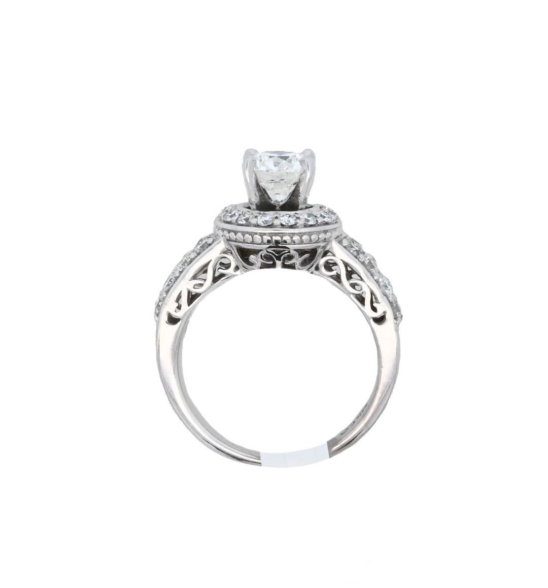 14K White Gold 1.04Ct Round Diamond Halo Engagement Ring