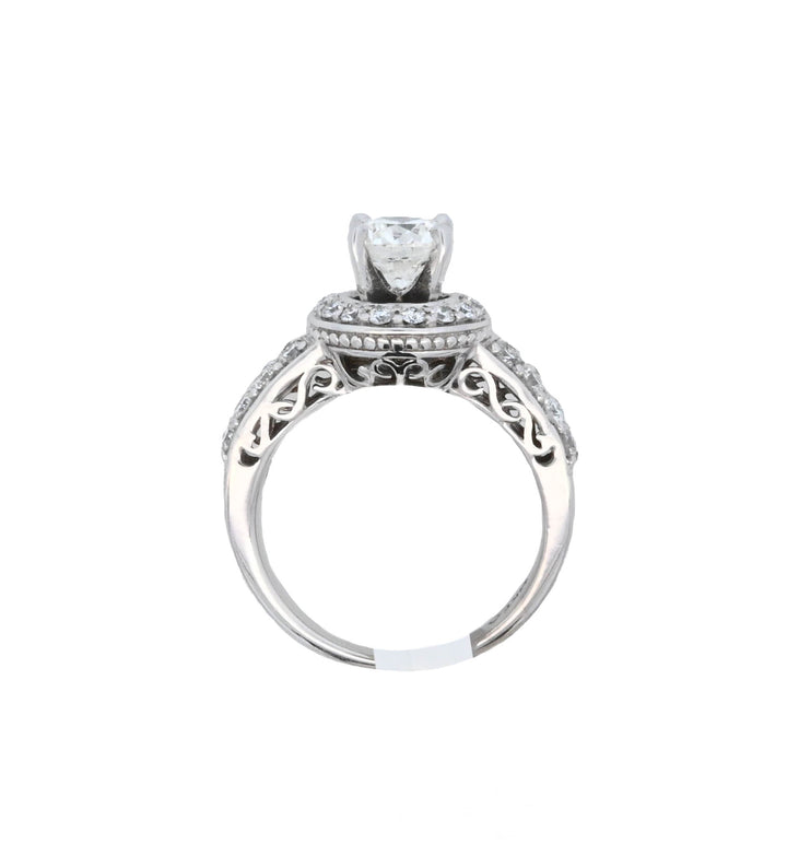 14K White Gold 1.04Ct Round Diamond Halo Engagement Ring