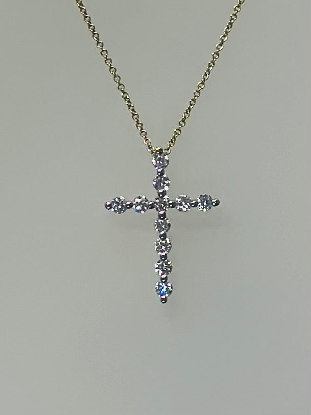 14K Yellow Gold Lab Diamond Cross Pendant Necklace