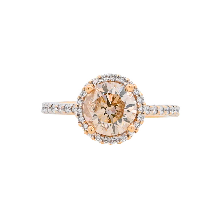 14K Yellow Gold 1.88Ct Round Diamond Halo Engagement Ring