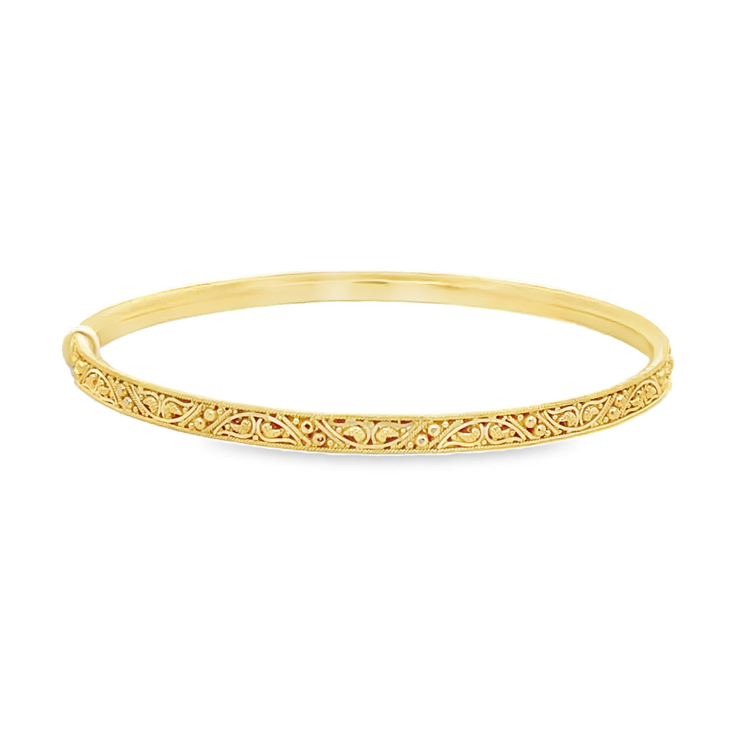 22K Yellow Gold Decorative Artisan Bangle Bracelet